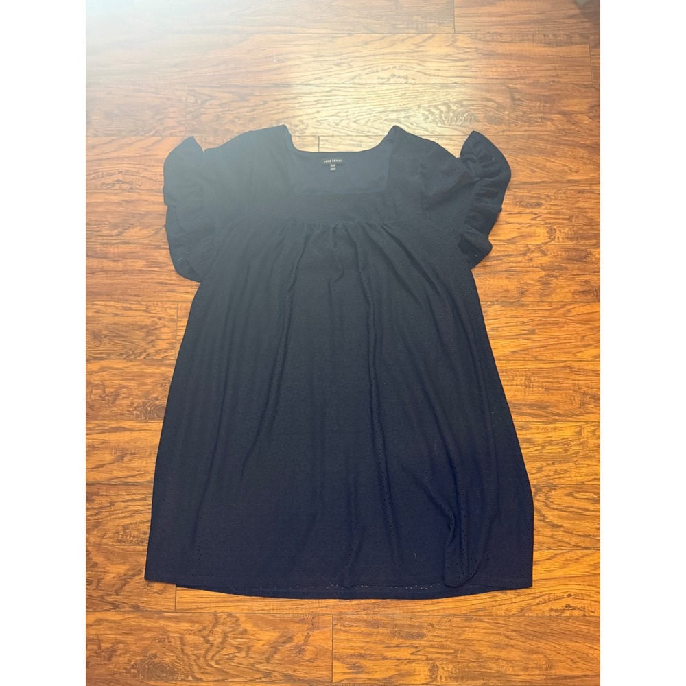 Lane Bryant Women's 18/20 Black Eyelet Ruffle Sleeve Babydoll Dress Plus Size